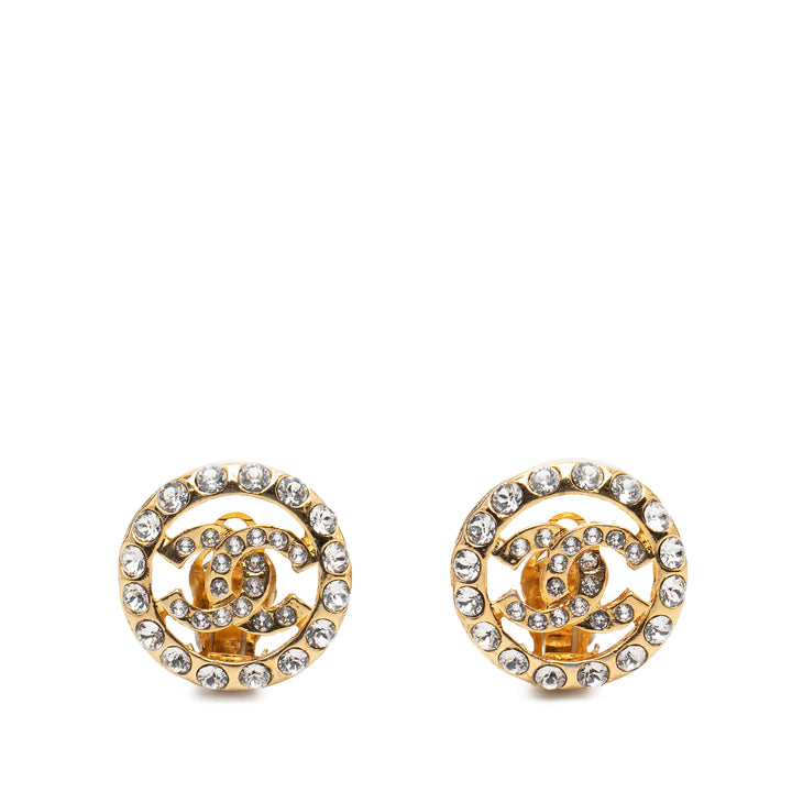 Chanel CC plaqué Strass Rond À clip Boucles d'oreilles Métal