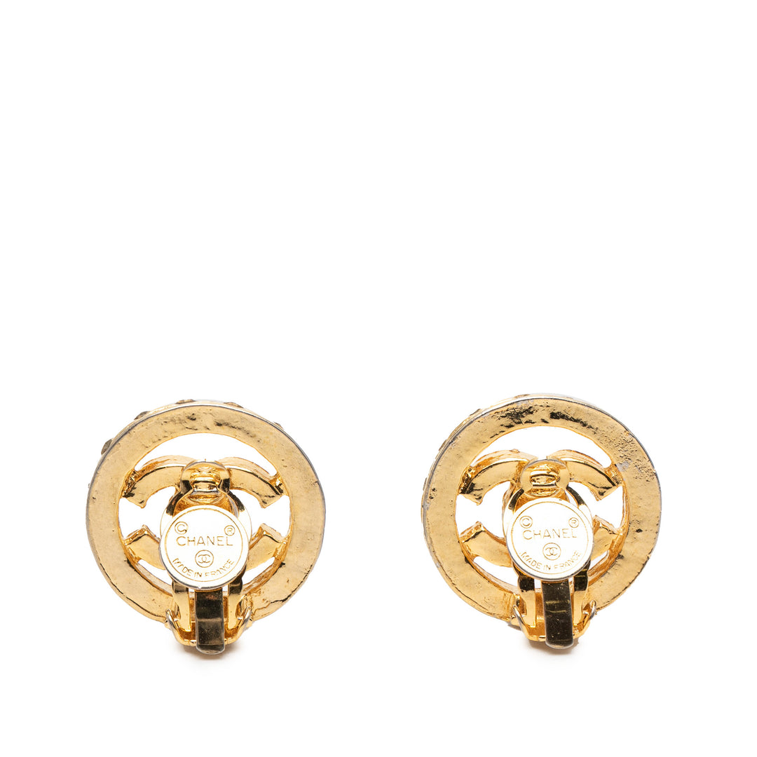 Chanel CC plaqué Strass Rond À clip Boucles d'oreilles Métal