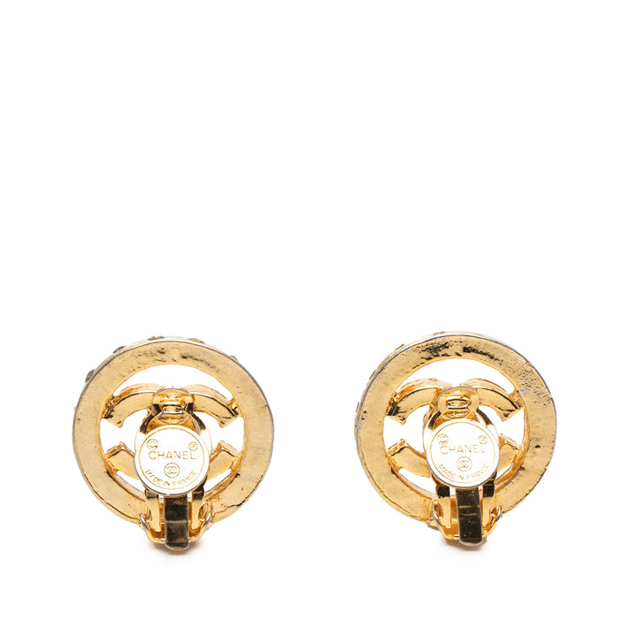 Chanel CC plaqué Strass Rond À clip Boucles d'oreilles Métal