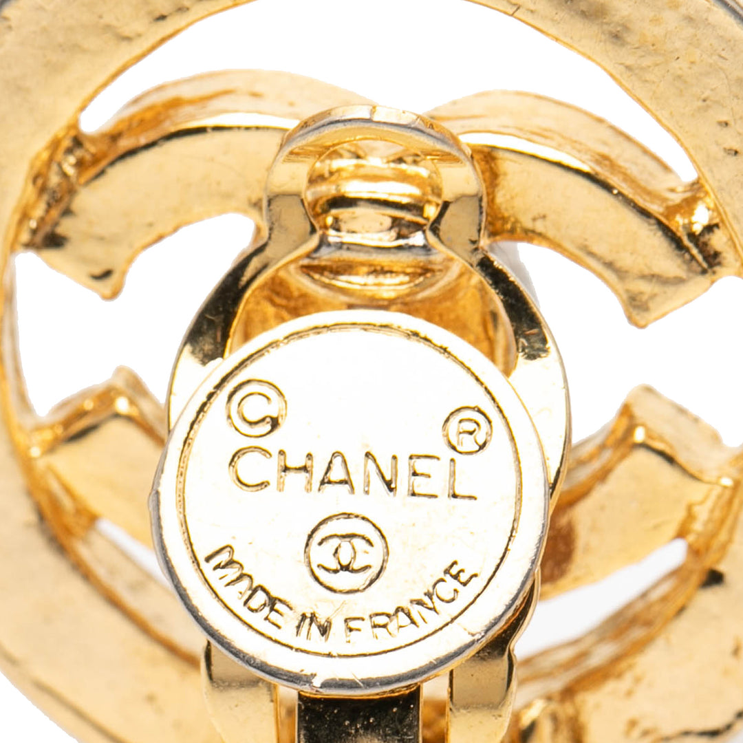 Chanel CC plaqué Strass Rond À clip Boucles d'oreilles Métal