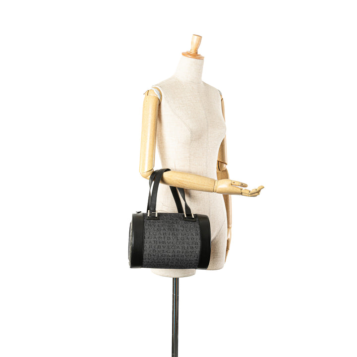 Logomania Denim Cylinder Handbag Black - Gaby Paris
