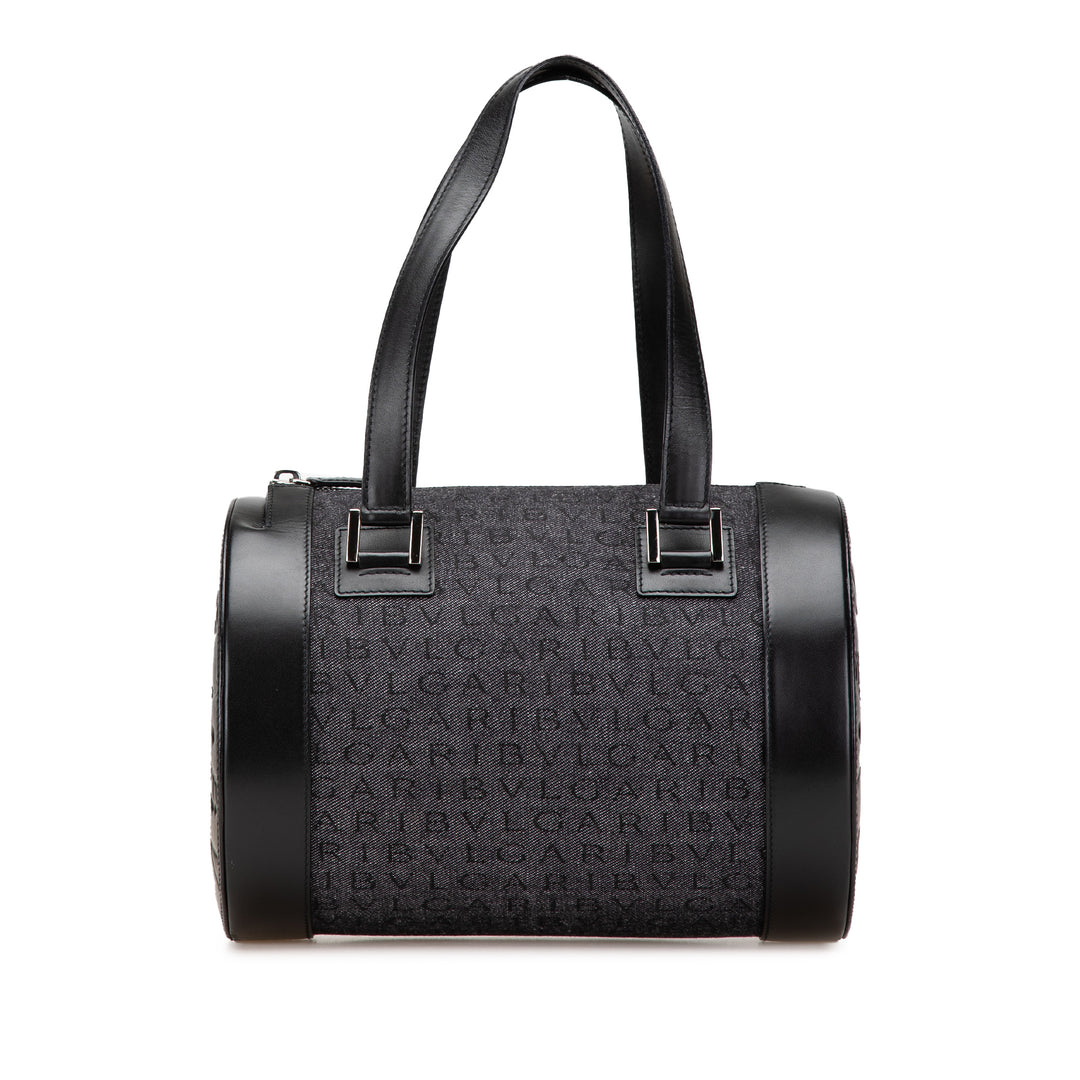 Logomania Denim Cylinder Handbag Black - Gaby Paris
