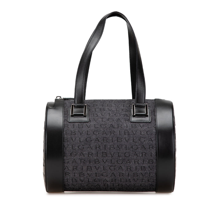 Logomania Denim Cylinder Handbag Black - Gaby Paris
