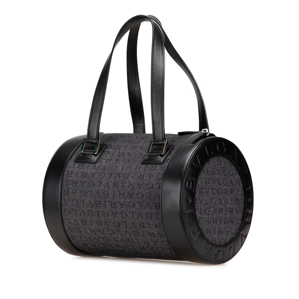 Logomania Denim Cylinder Handbag Black - Gaby Paris