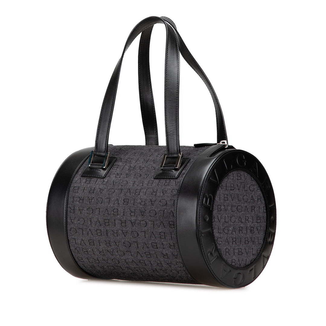 Logomania Denim Cylinder Handbag Black - Gaby Paris