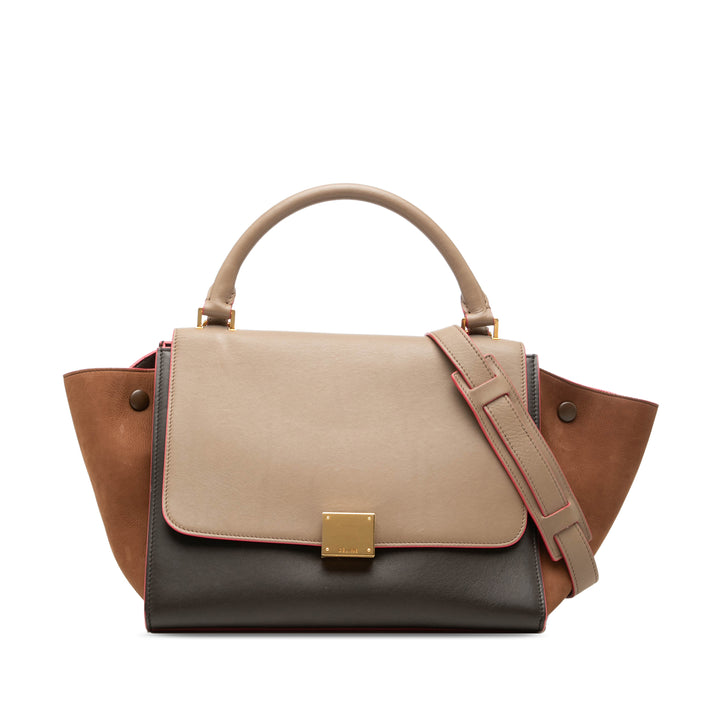 Tricolore et Nubuck Trapeze Sac Petit Cuir de veau Marron