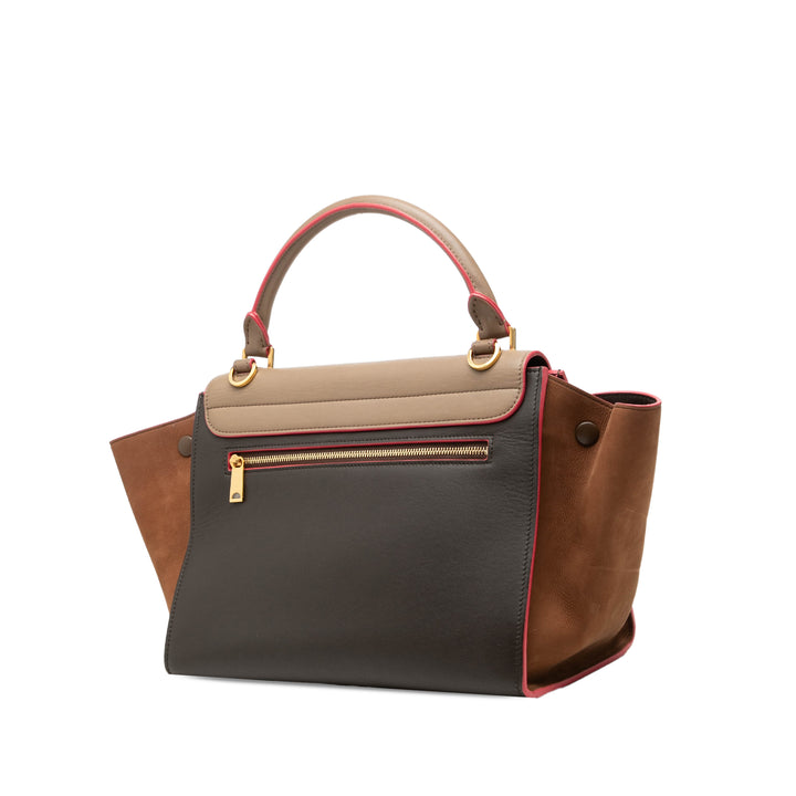 Tricolore et Nubuck Trapeze Sac Petit Cuir de veau Marron