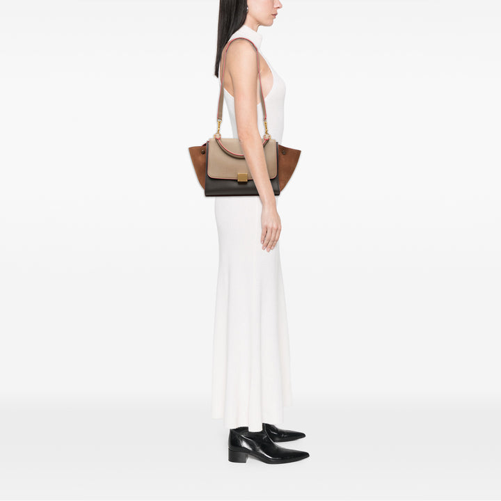 Tricolore et Nubuck Trapeze Sac Petit Cuir de veau Marron