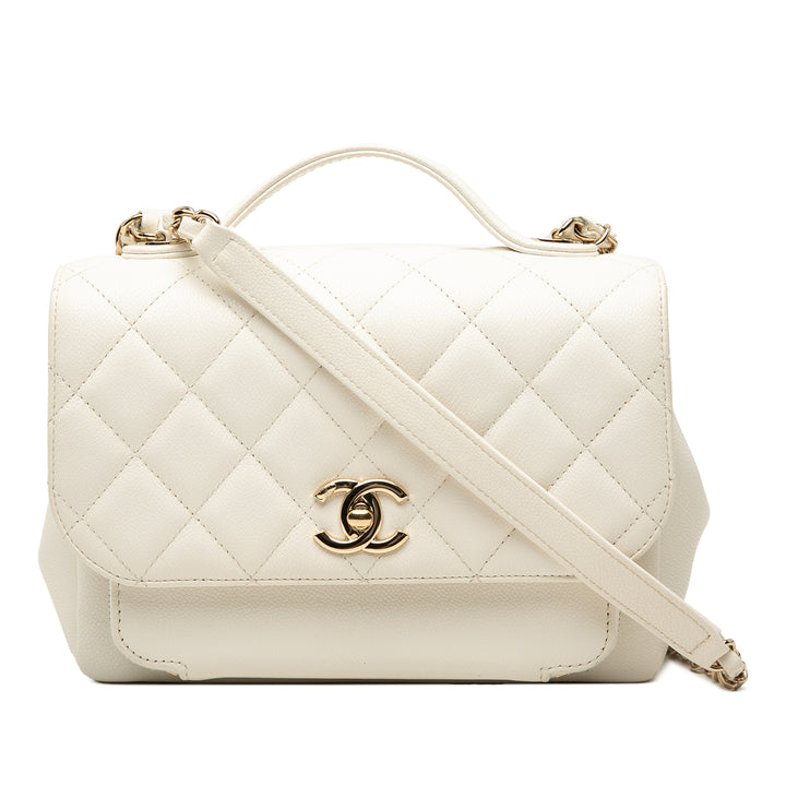 Chanel Matelassé Business Affinity à rabat Moyen Cuir caviar Blanc – vue principale – GABY PARIS