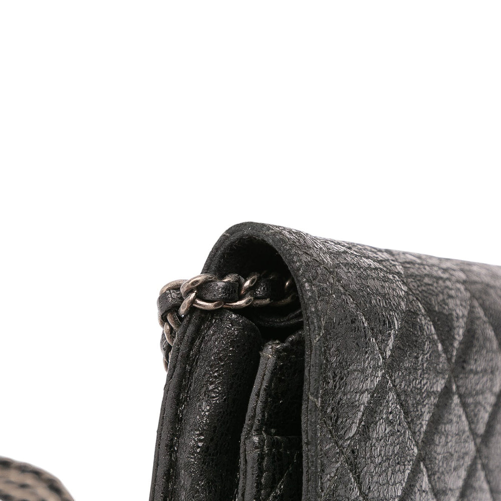 CC Quilted Crinkled Calfskin Wallet On Chain Black - Gaby Paris