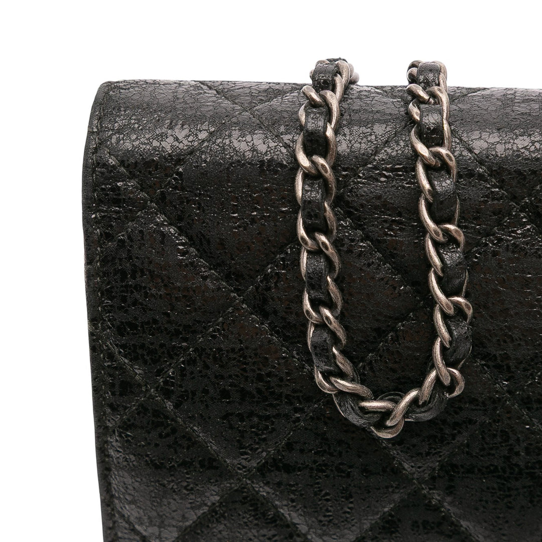 CC Quilted Crinkled Calfskin Wallet On Chain Black - Gaby Paris
