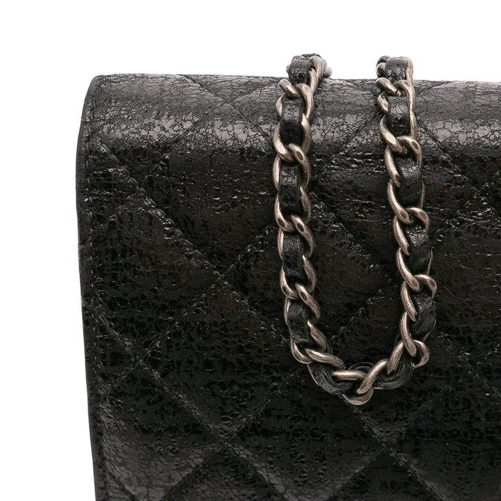 CC Quilted Crinkled Calfskin Wallet On Chain Black - Gaby Paris