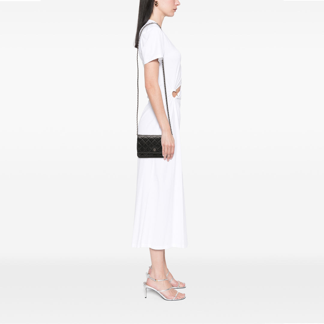 CC Quilted Crinkled Calfskin Wallet On Chain Black - Gaby Paris