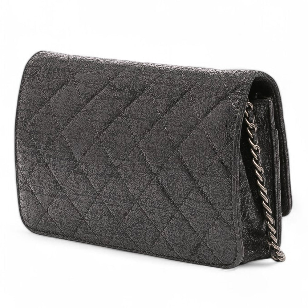 CC Quilted Crinkled Calfskin Wallet On Chain Black - Gaby Paris