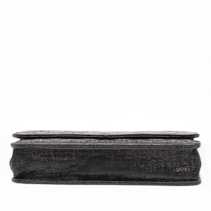 CC Quilted Crinkled Calfskin Wallet On Chain Black - Gaby Paris