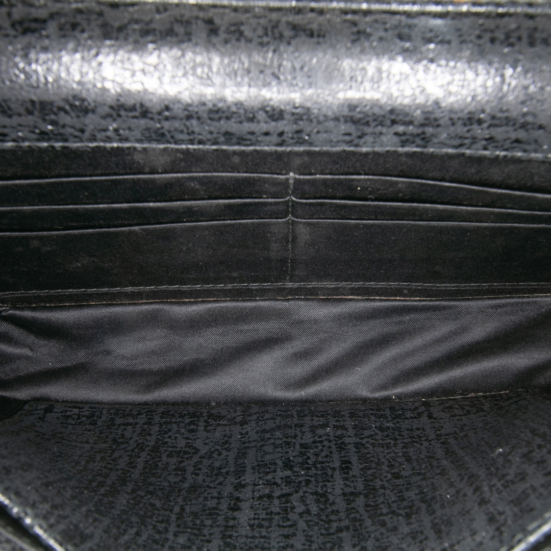 CC Quilted Crinkled Calfskin Wallet On Chain Black - Gaby Paris
