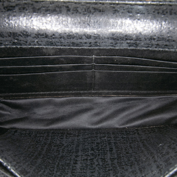CC Quilted Crinkled Calfskin Wallet On Chain Black - Gaby Paris