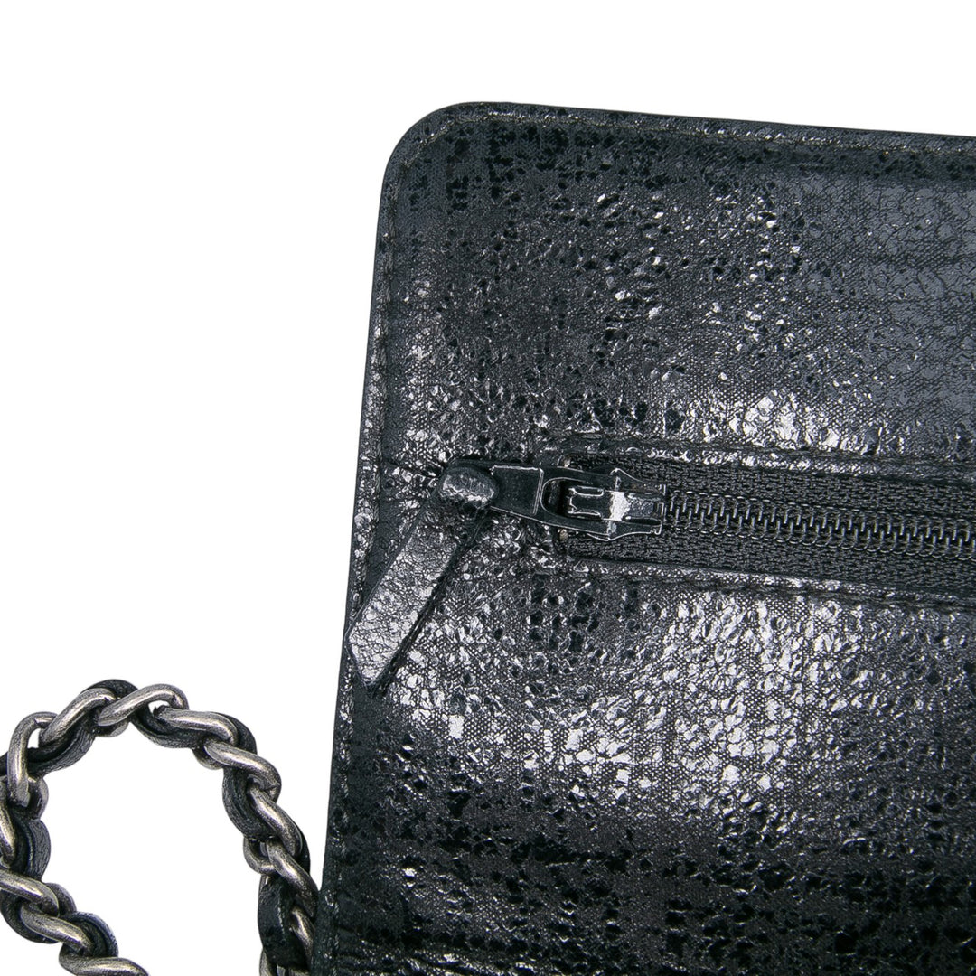 CC Quilted Crinkled Calfskin Wallet On Chain Black - Gaby Paris