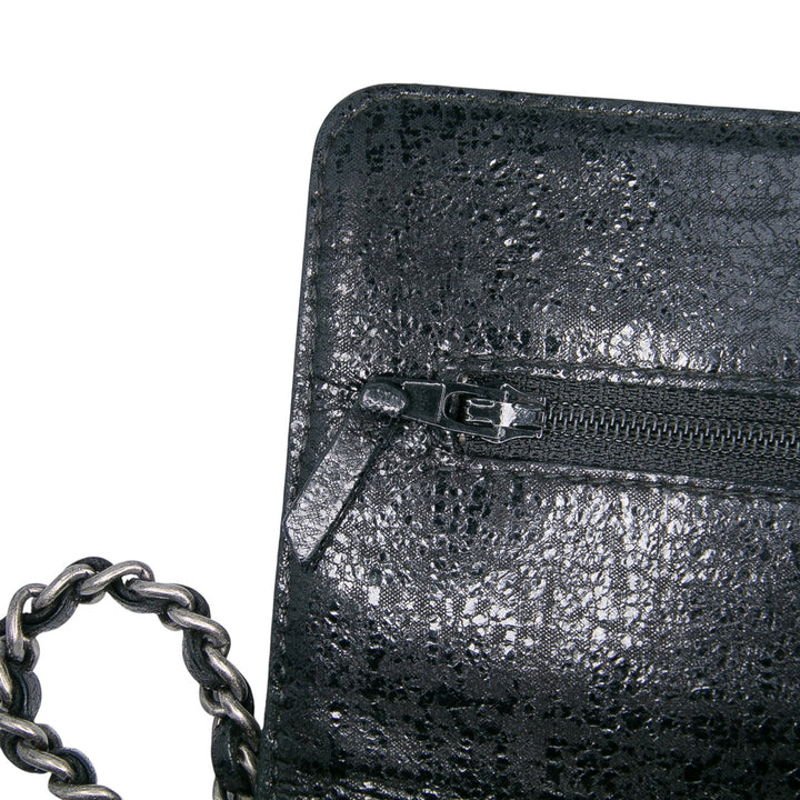 CC Quilted Crinkled Calfskin Wallet On Chain Black - Gaby Paris