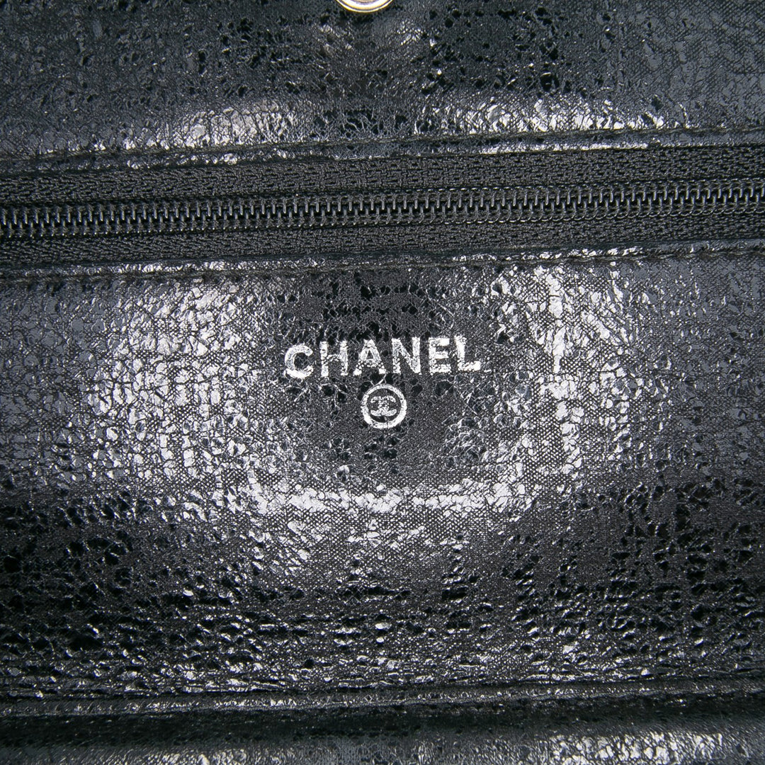CC Quilted Crinkled Calfskin Wallet On Chain Black - Gaby Paris