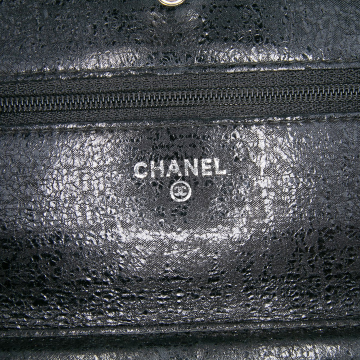 CC Quilted Crinkled Calfskin Wallet On Chain Black - Gaby Paris