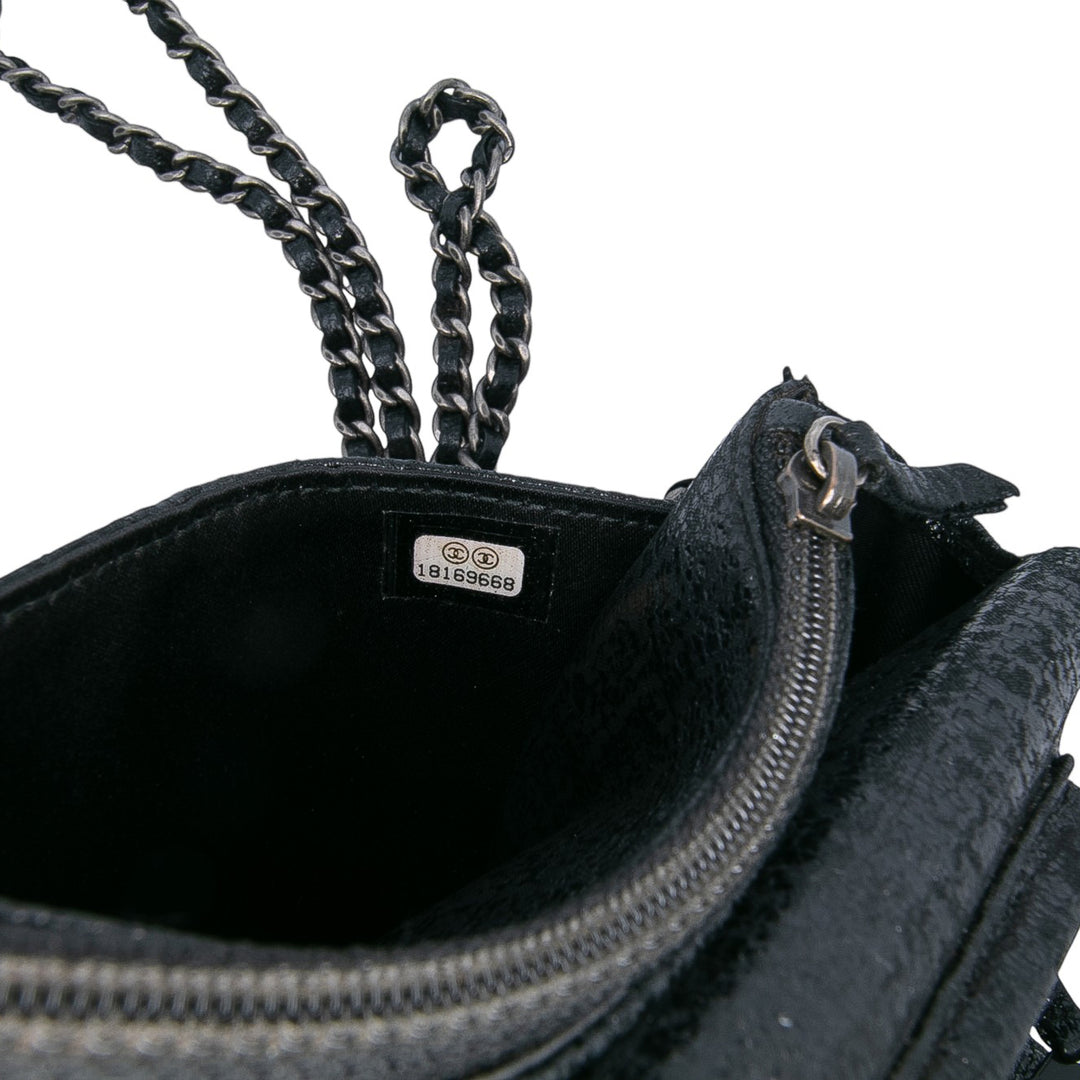 CC Quilted Crinkled Calfskin Wallet On Chain Black - Gaby Paris