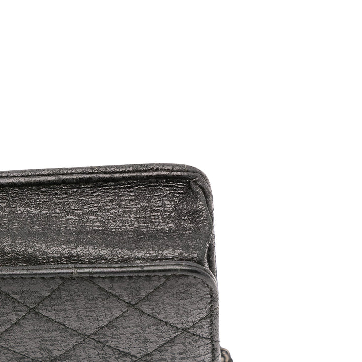 CC Quilted Crinkled Calfskin Wallet On Chain Black - Gaby Paris