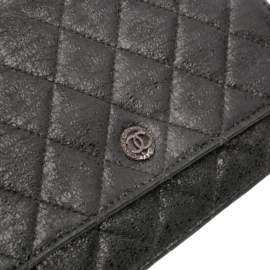 CC Quilted Crinkled Calfskin Wallet On Chain Black - Gaby Paris