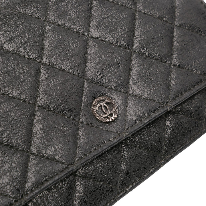 CC Quilted Crinkled Calfskin Wallet On Chain Black - Gaby Paris