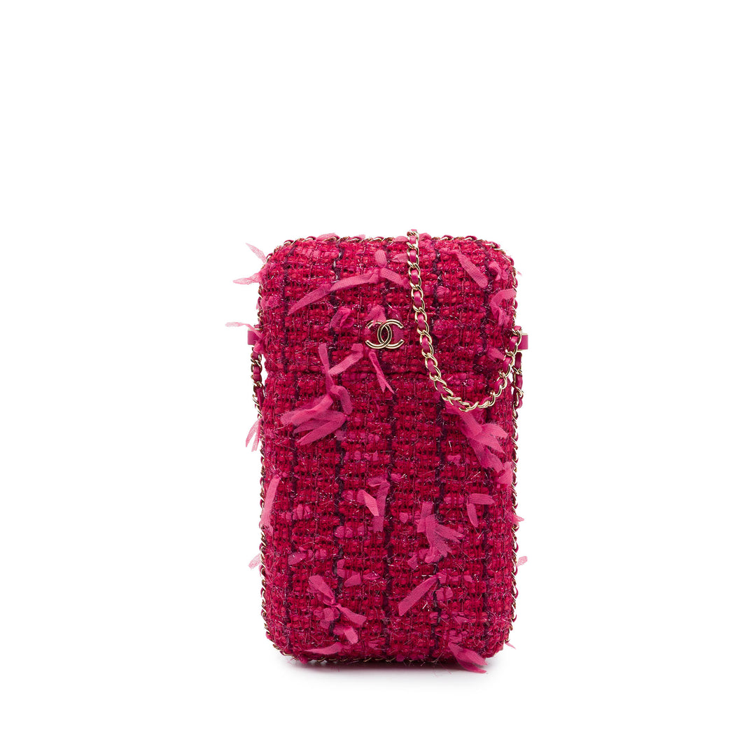 Chanel Sac rond à chaîne Étui téléphone Tweed Rose