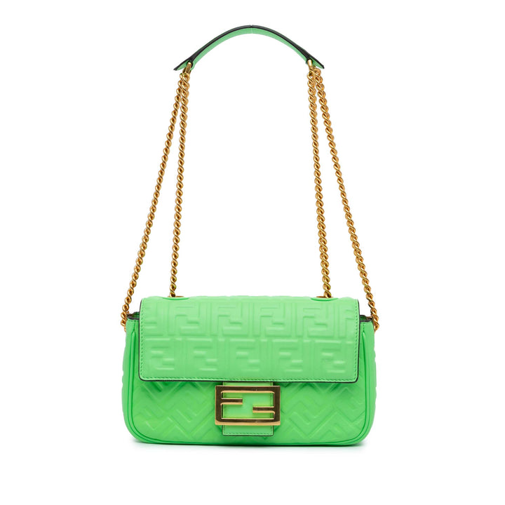 Fendi Sac porté épaule Zucca embossé Chaîne Midi Baguette Vert – vue principale – GABY PARIS