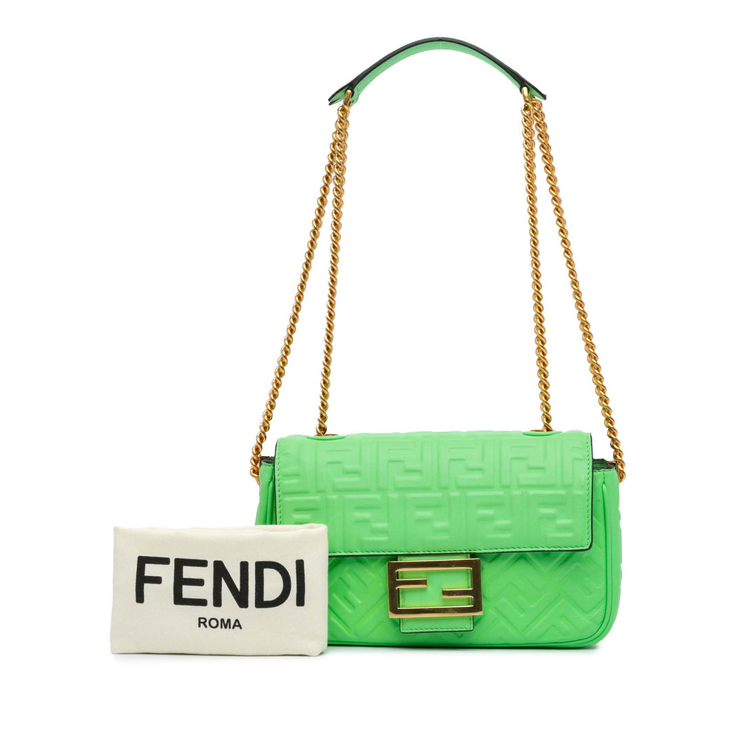 Fendi Sac porté épaule Zucca embossé Chaîne Midi Baguette Vert – vue 10 – GABY PARIS