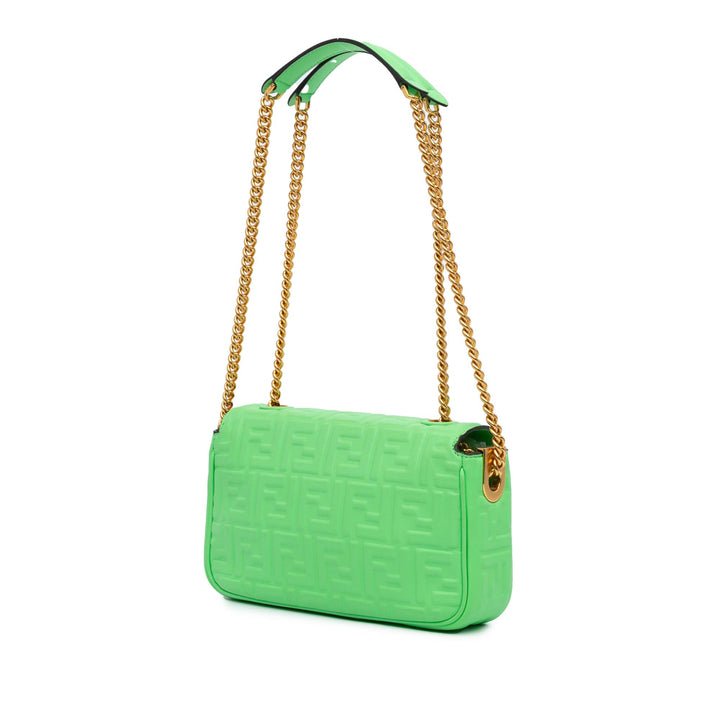 Fendi Sac porté épaule Zucca embossé Chaîne Midi Baguette Vert – vue 2 – GABY PARIS