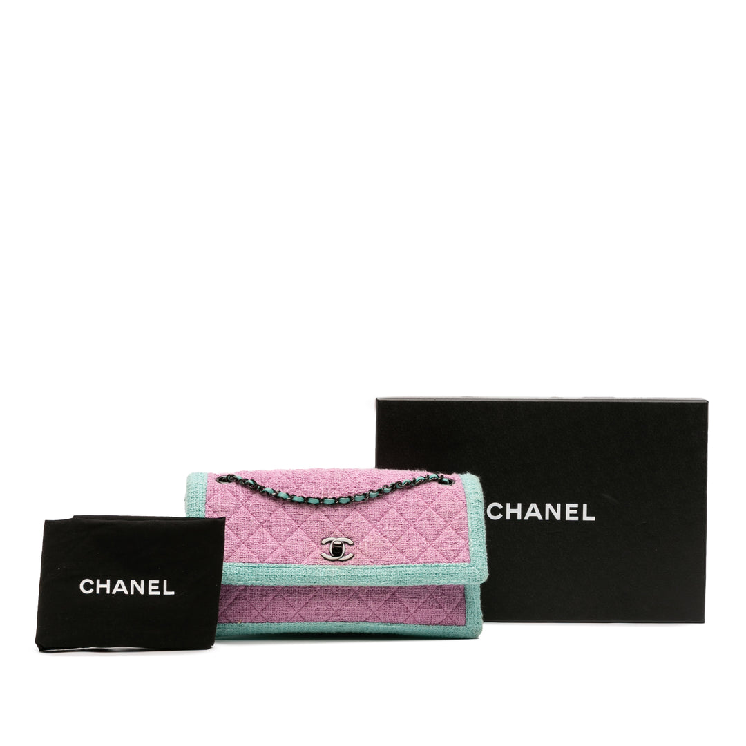 Chanel CC Quilted Bicolor Tweed Flap Rose