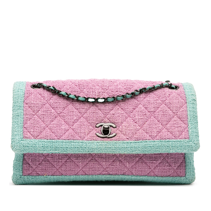 Chanel CC Quilted Bicolor Tweed Flap Rose