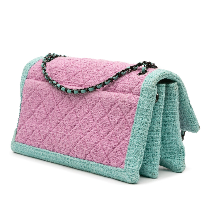 Chanel CC Quilted Bicolor Tweed Flap Rose