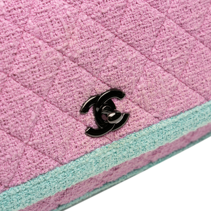 Chanel CC Quilted Bicolor Tweed Flap Rose