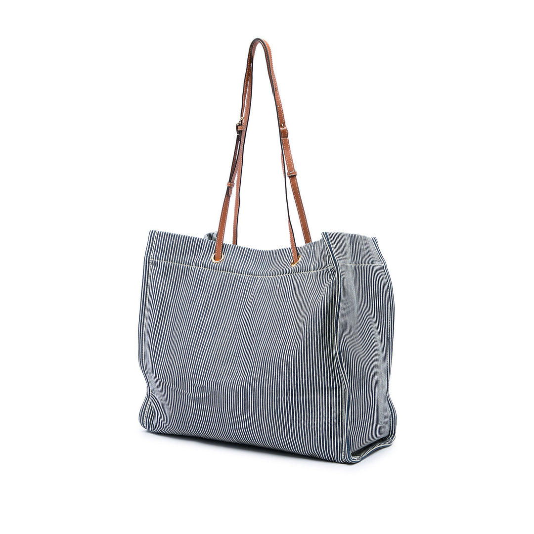 Celine Cabas Rayé Textile et Carréd Cuir de veau Bleu – vue 2 – GABY PARIS
