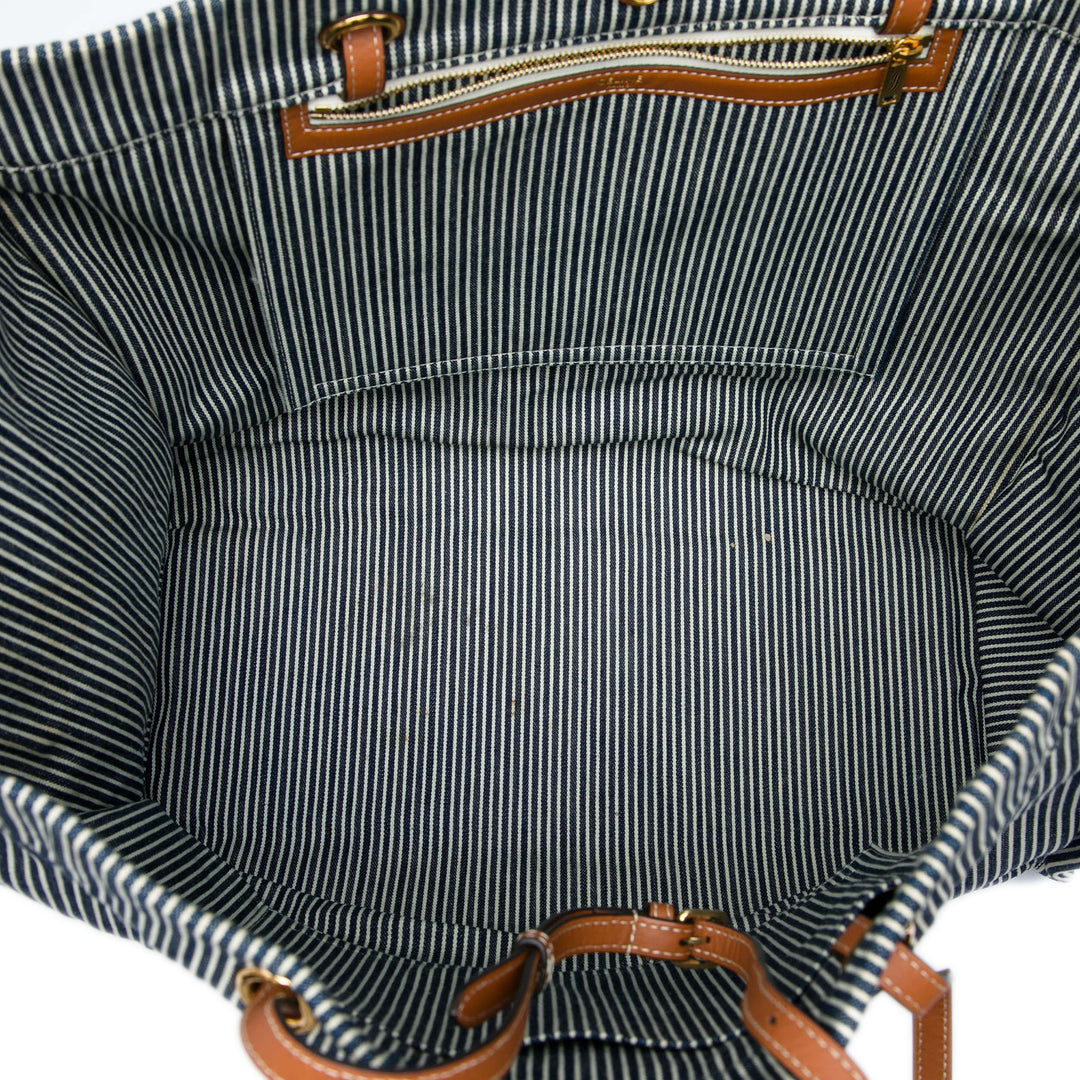 Celine Cabas Rayé Textile et Carréd Cuir de veau Bleu – vue 4 – GABY PARIS