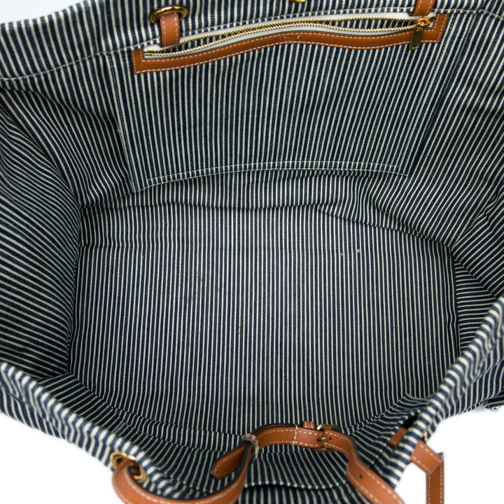Celine Cabas Rayé Textile et Carréd Cuir de veau Bleu – vue 4 – GABY PARIS