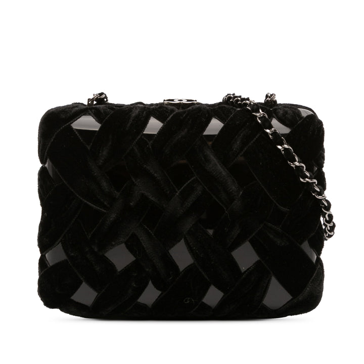 Chanel Woven Velours and Resin Boîte Pochette with Chain Noir