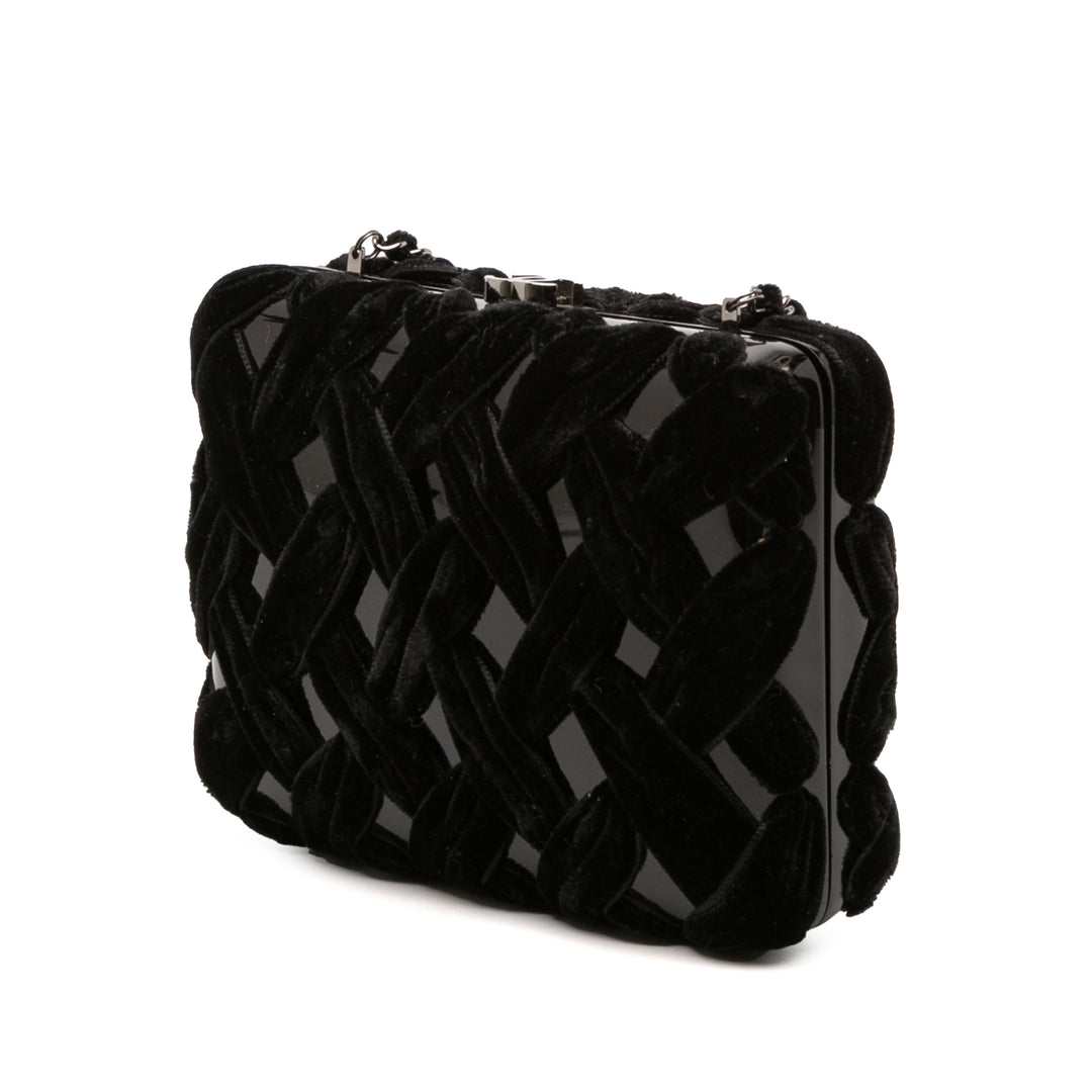 Chanel Woven Velours and Resin Boîte Pochette with Chain Noir