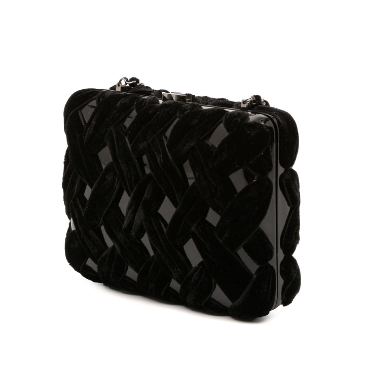 Chanel Woven Velours and Resin Boîte Pochette with Chain Noir