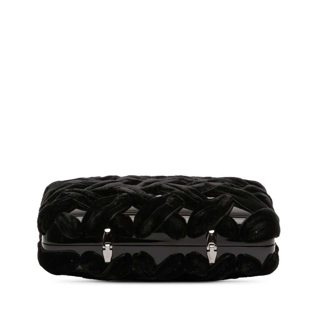 Chanel Woven Velours and Resin Boîte Pochette with Chain Noir