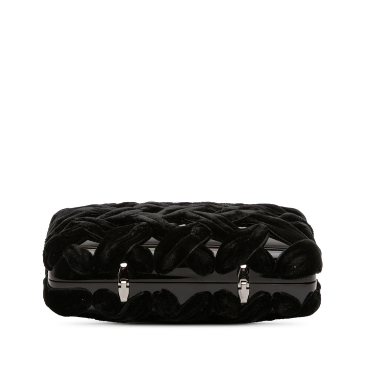 Chanel Woven Velours and Resin Boîte Pochette with Chain Noir