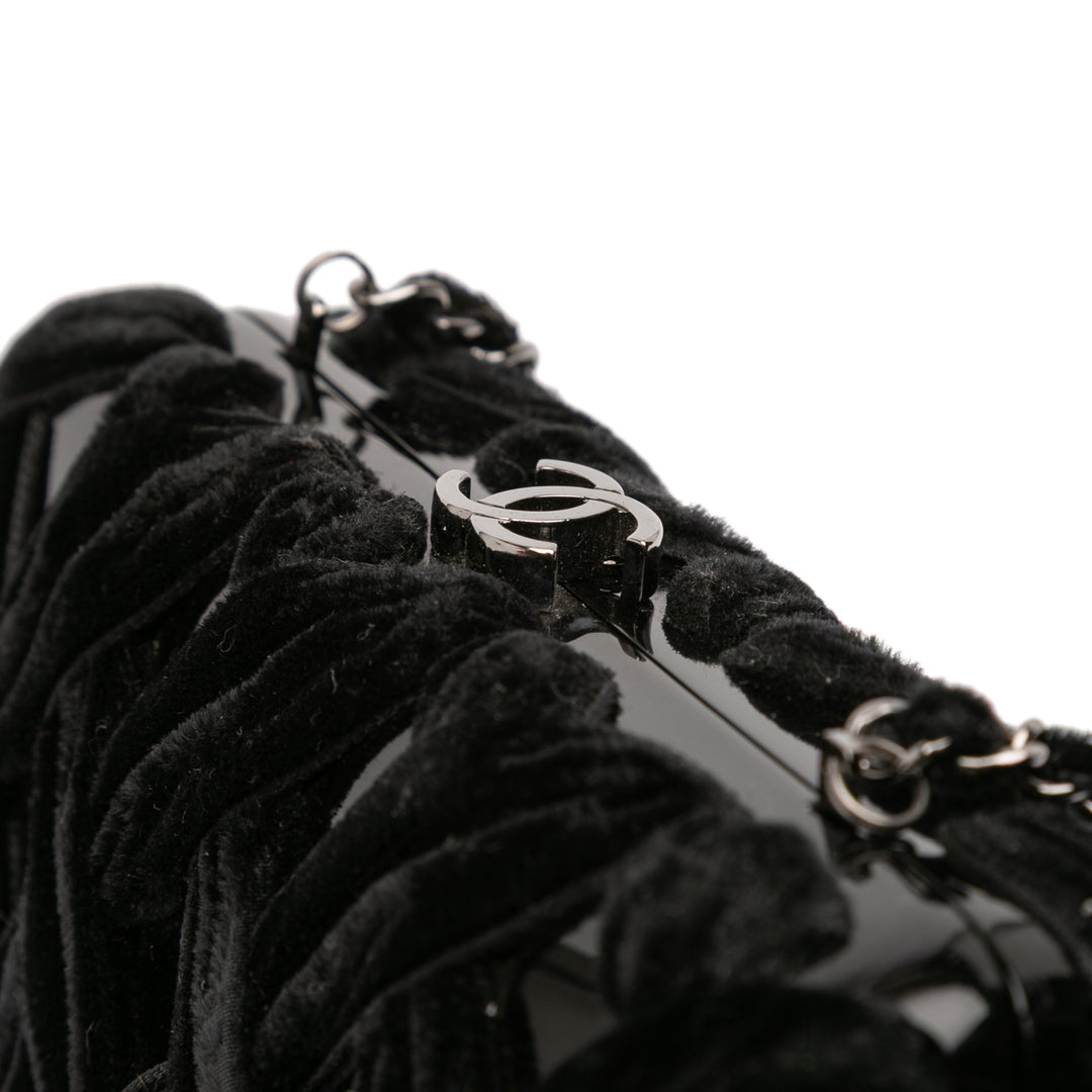 Chanel Woven Velours and Resin Boîte Pochette with Chain Noir