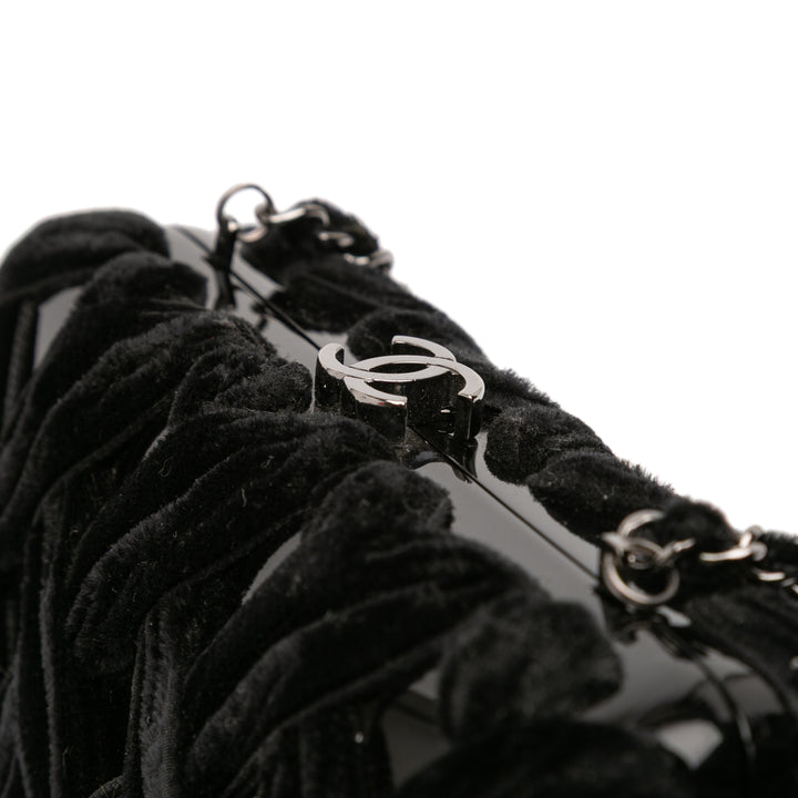 Chanel Woven Velours and Resin Boîte Pochette with Chain Noir
