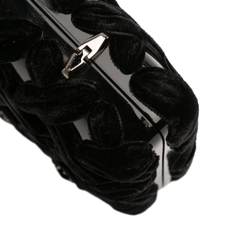 Chanel Woven Velours and Resin Boîte Pochette with Chain Noir