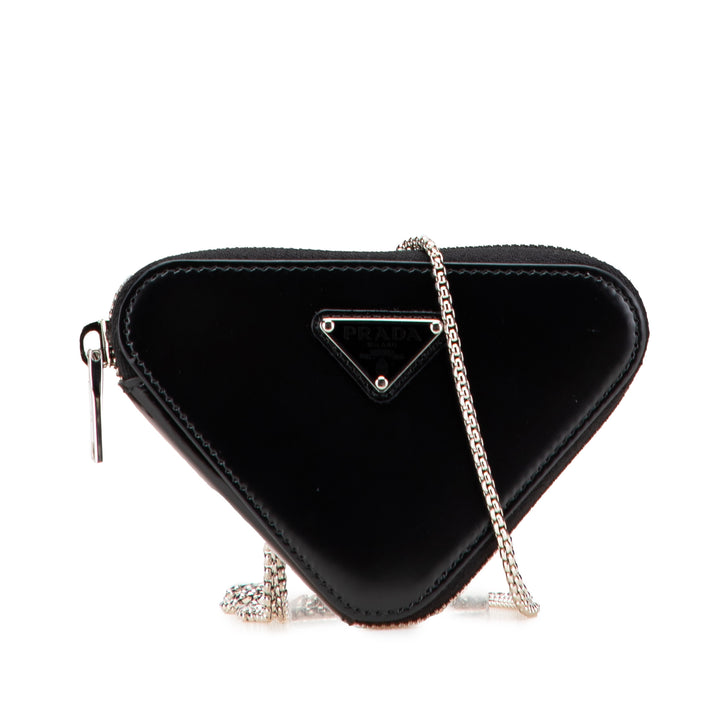 Mini Spazzolato Leather Triangle Chain Crossbody Black - Gaby Paris
