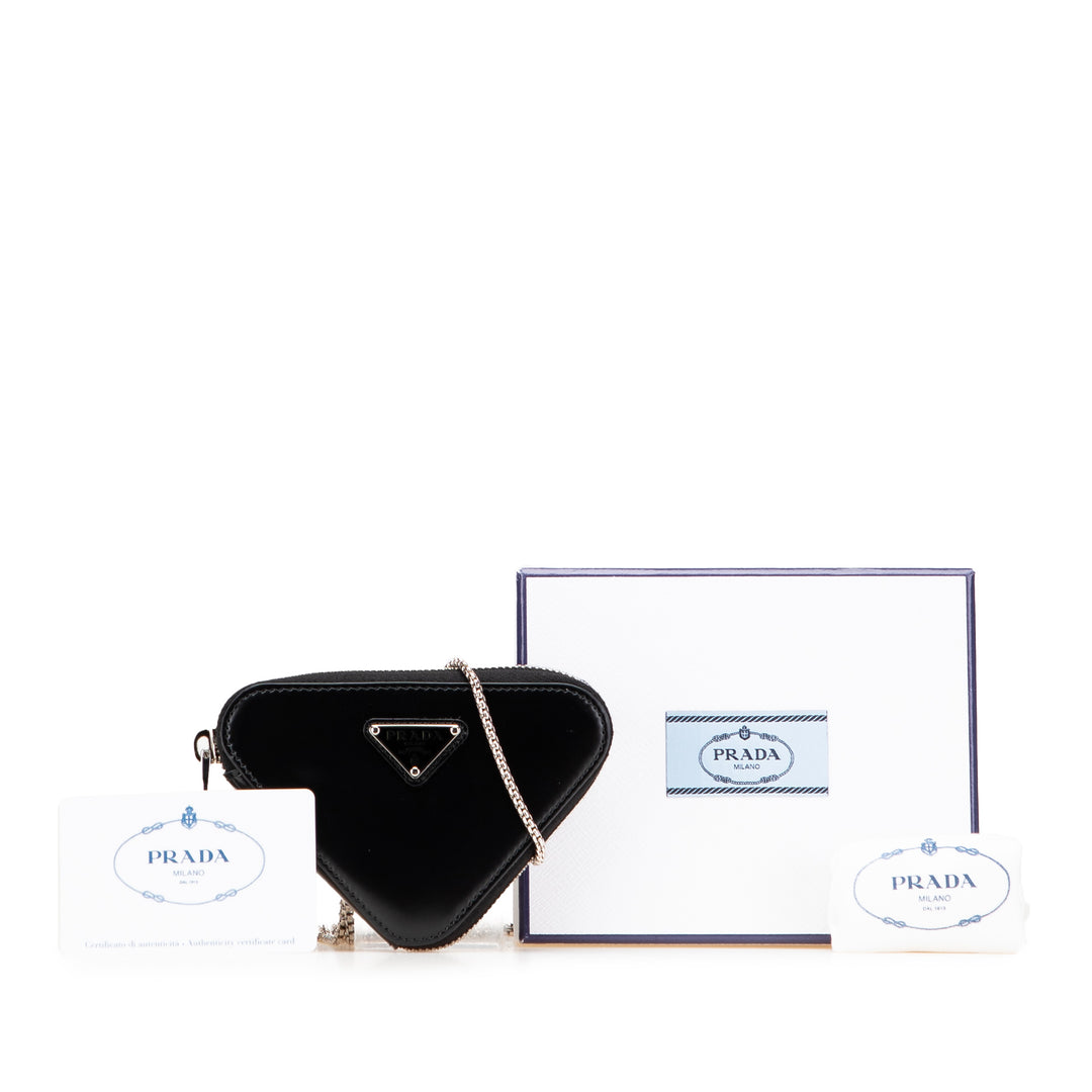 Mini Spazzolato Leather Triangle Chain Crossbody Black - Gaby Paris